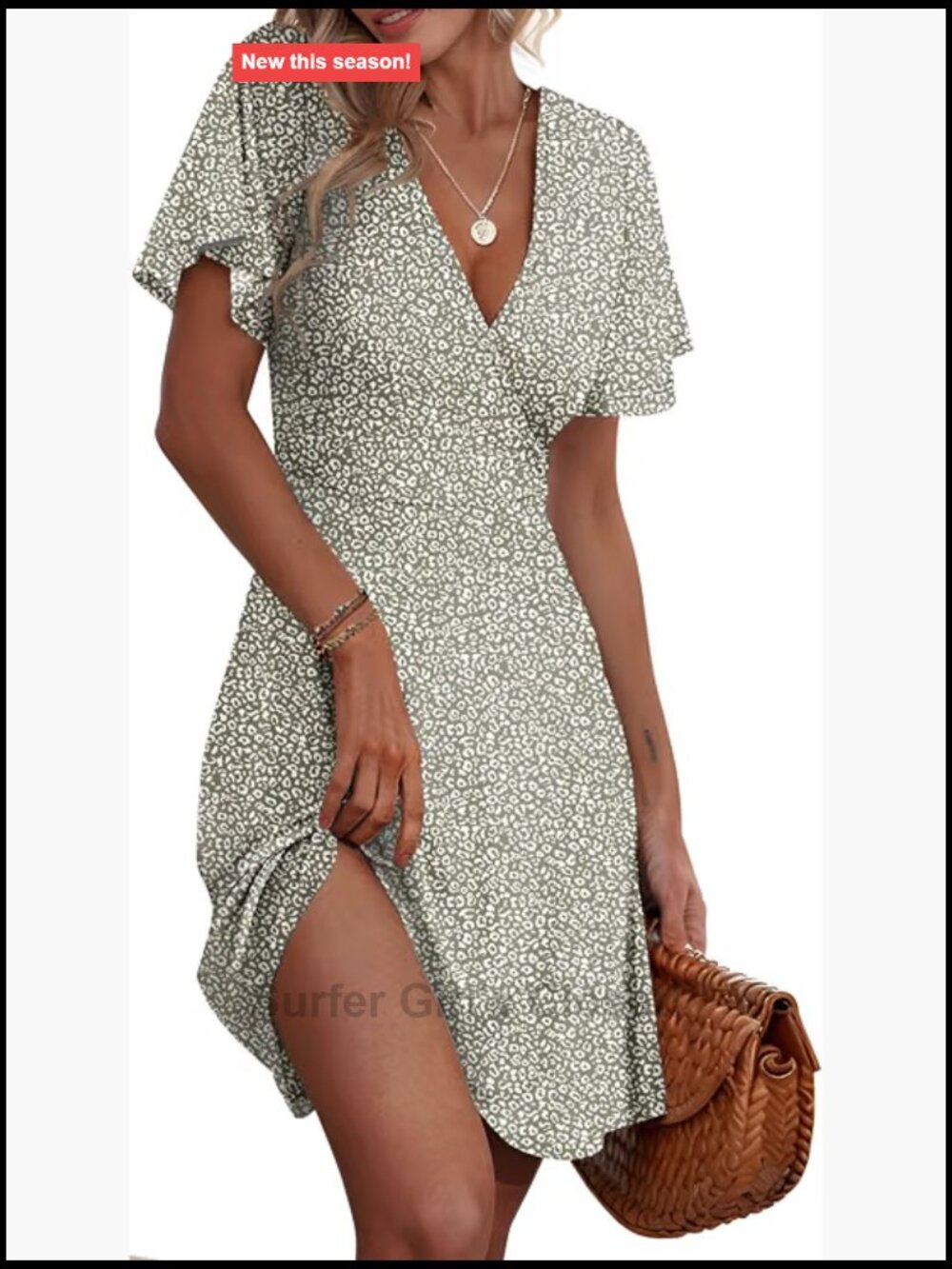 Women's Floral Printed Summer Sundress V-Neck Short Sleeve